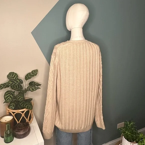 Tasso Elba Men Beige Cable Knit Sweater 100% Cotton Vintage-Inspired Pullover L - Picture 6 of 12